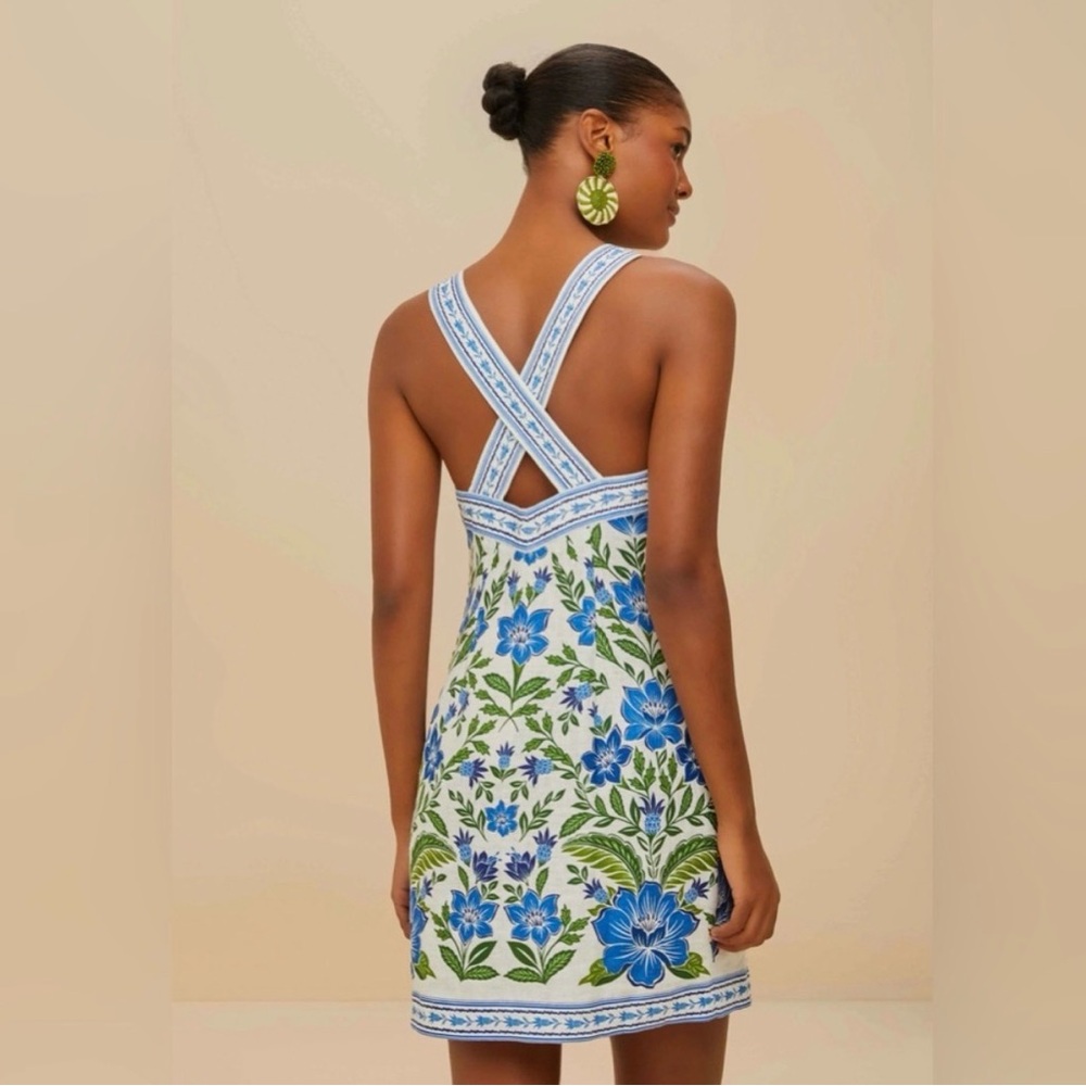 NWT FARM Rio Blue, Green and White Floral Mini Dress - Picture 5 of 6